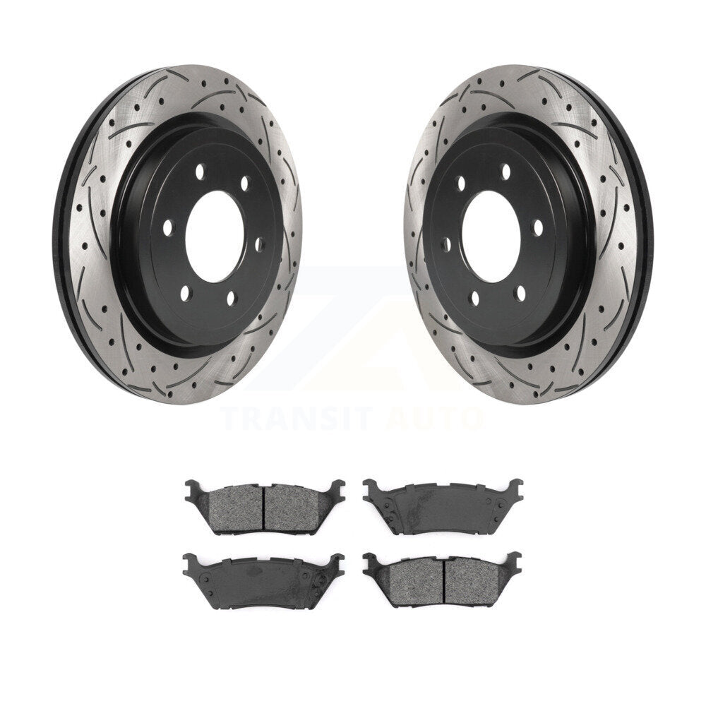 Drill Slot Disc Brake Rotor Semi-Metallic Pad Rear Kit For Ford F-150 Expedition