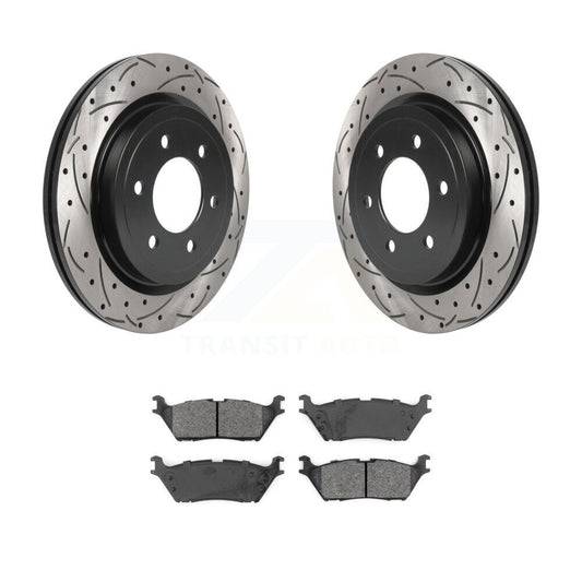 Drill Slot Disc Brake Rotor Semi-Metallic Pad Rear Kit For Ford F-150 Expedition