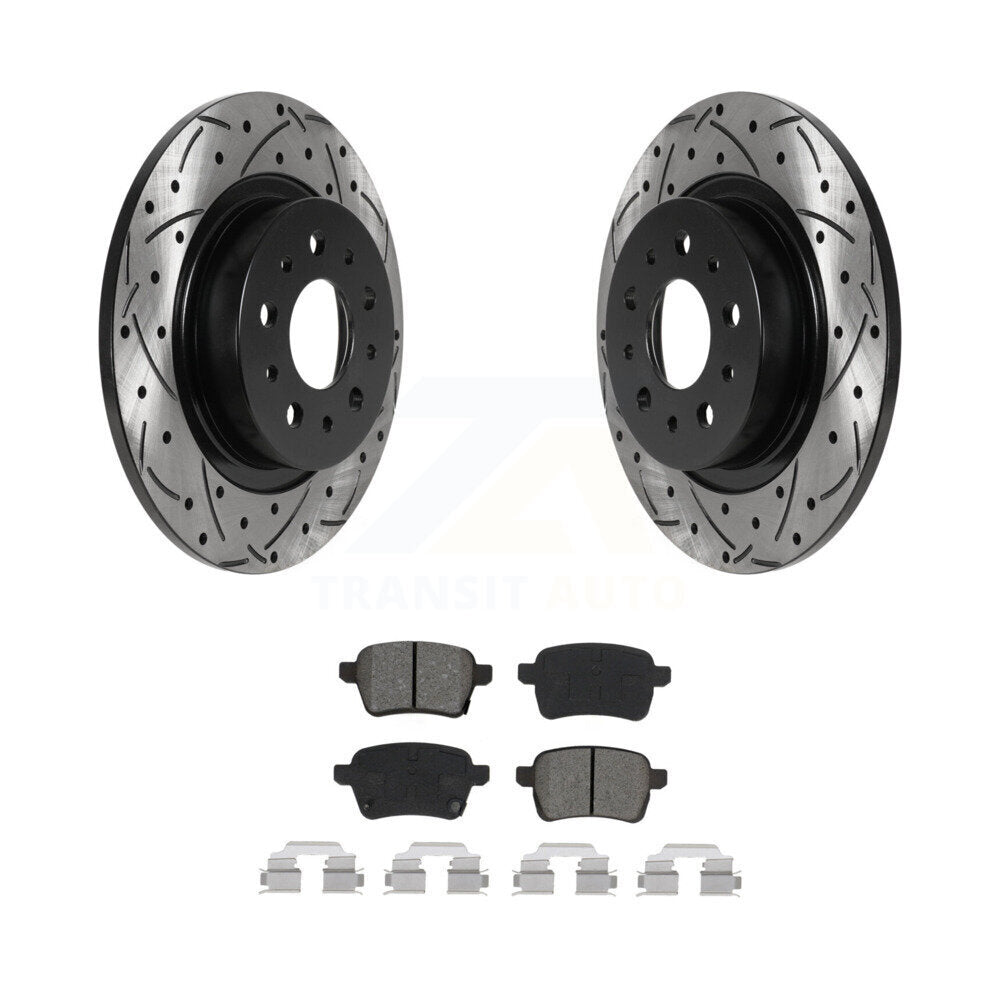 Drilled Slot Disc Brake Rotor Semi-Metallic Pad Rear Kit For 2014-2020 Fiat 500L