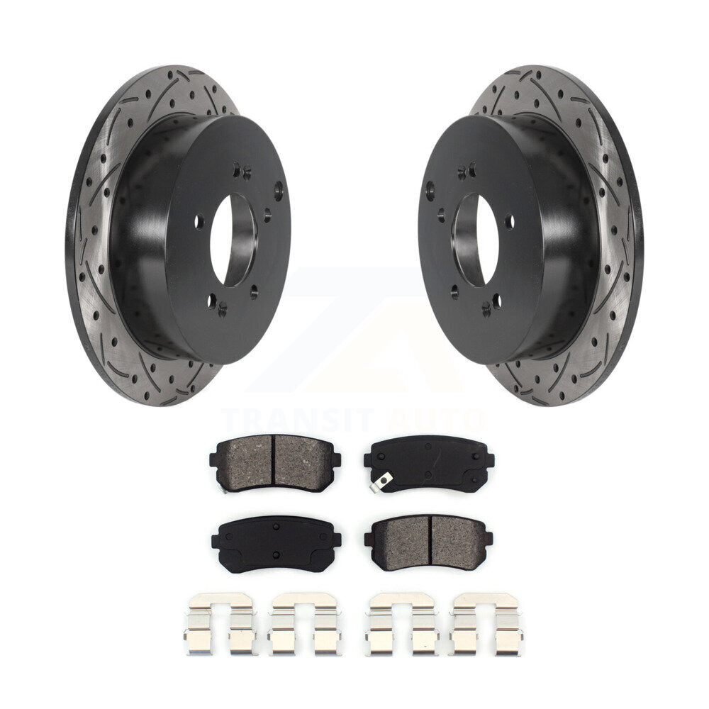 Drilled Slot Brake Rotor & Semi-Metallic Pad Rear Kit For Hyundai Tucson Kia AWD