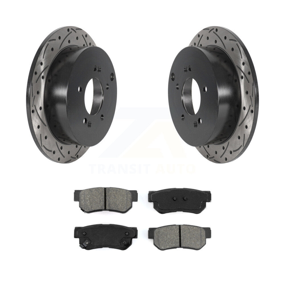 Drilled Slot Brake Rotor Semi-Metallic Pad Rear Kit For Hyundai Tucson Kia Santa