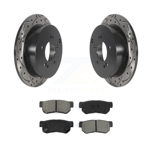 Drilled Slot Brake Rotor Semi-Metallic Pad Rear Kit For Hyundai Tucson Kia Santa