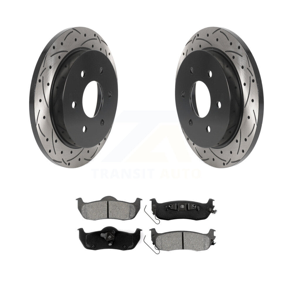 Drilled Slot Brake Rotor Semi-Metallic Pad Rear Kit For Nissan TITAN Armada QX56