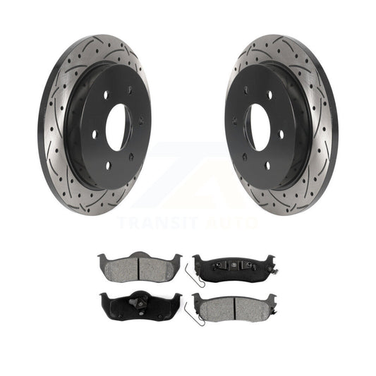 Drilled Slot Brake Rotor Semi-Metallic Pad Rear Kit For Nissan TITAN Armada QX56