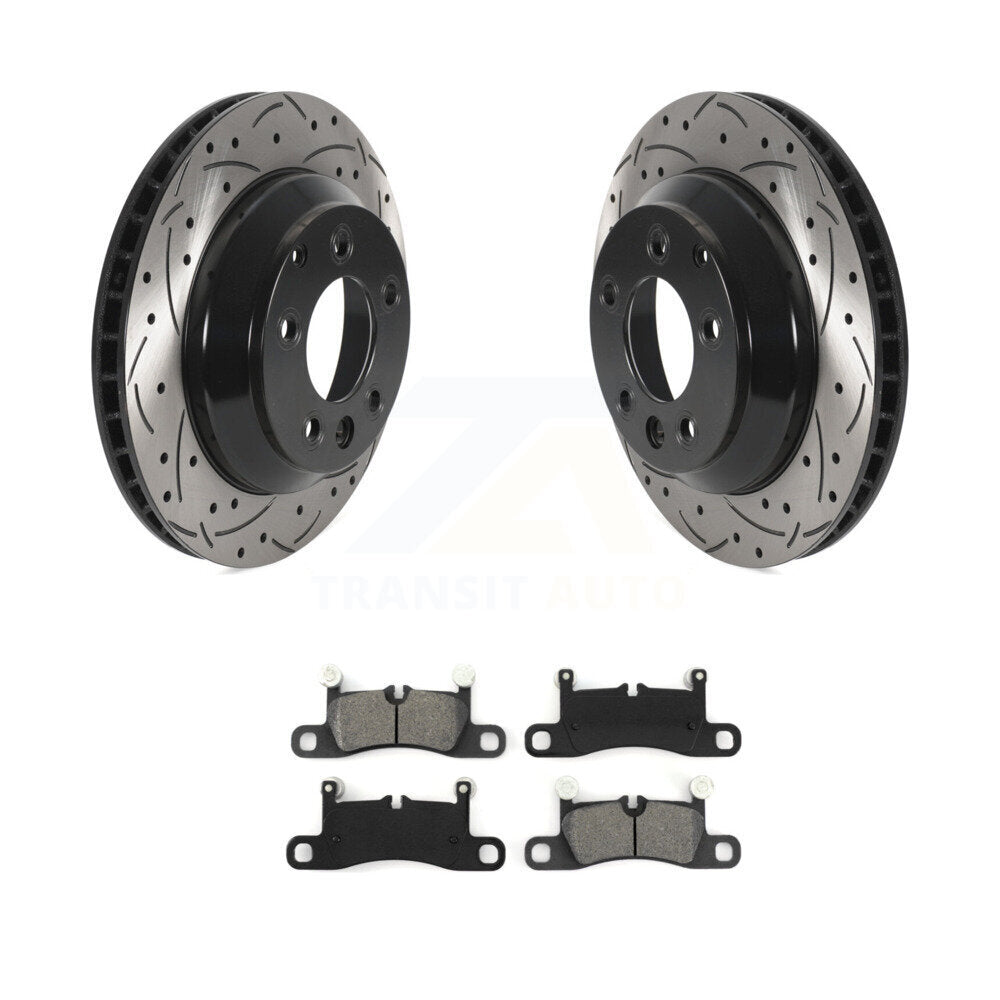 Drill Slot Brake Rotor Semi-Metallic Pad Rear Kit For Volkswagen Touareg Porsche