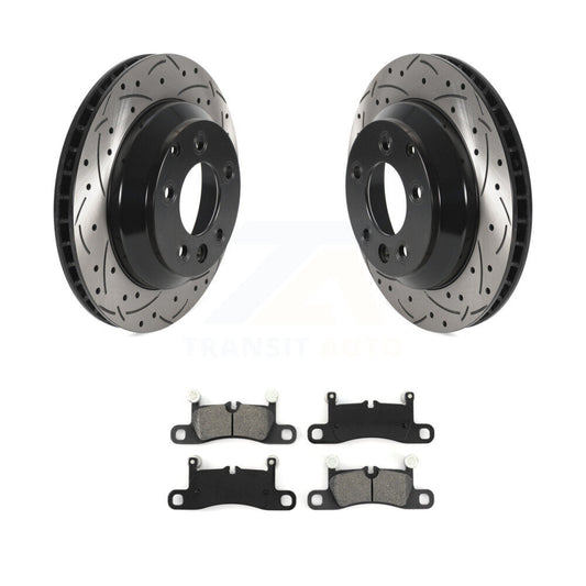 Drill Slot Brake Rotor Semi-Metallic Pad Rear Kit For Volkswagen Touareg Porsche