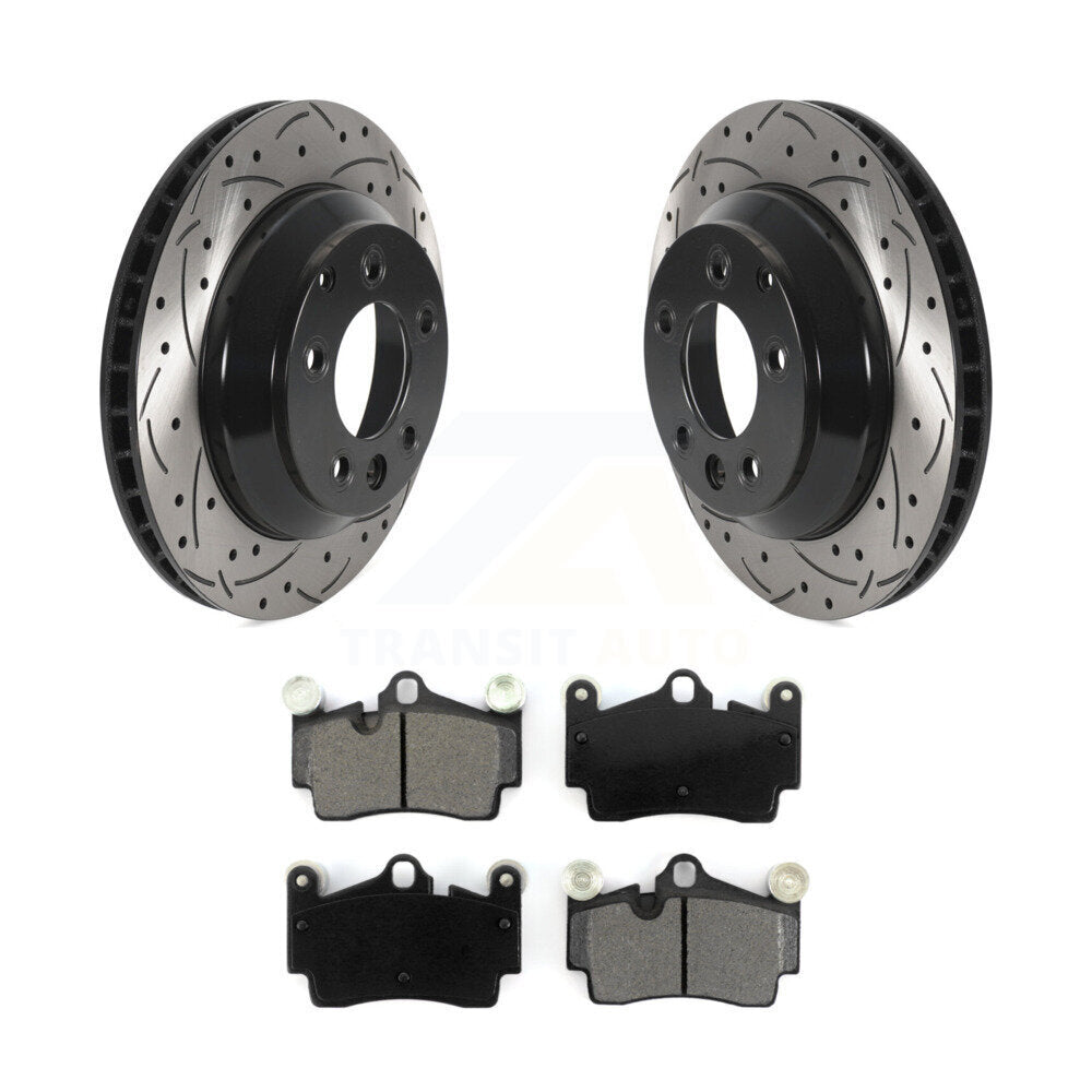 Drilled Slot Brake Rotors Semi-Metallic Pad Rear Kit For Audi Q7 Porsche Cayenne