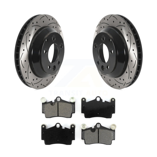 Drilled Slot Brake Rotors Semi-Metallic Pad Rear Kit For Audi Q7 Porsche Cayenne