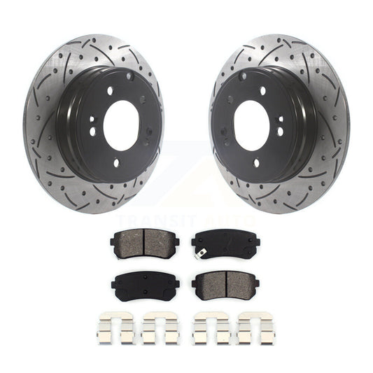 Drill Slot Brake Rotors Semi-Metallic Pad Rear Kit For Hyundai Tucson Sonata Kia