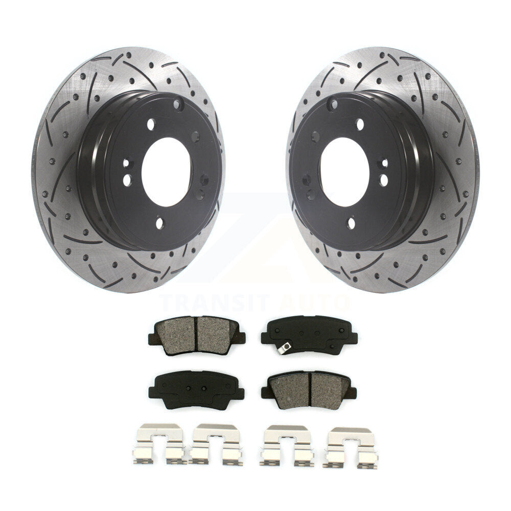 Drill Slot Brake Rotors Semi-Metallic Pad Rear Kit For Hyundai Sonata Kia Optima