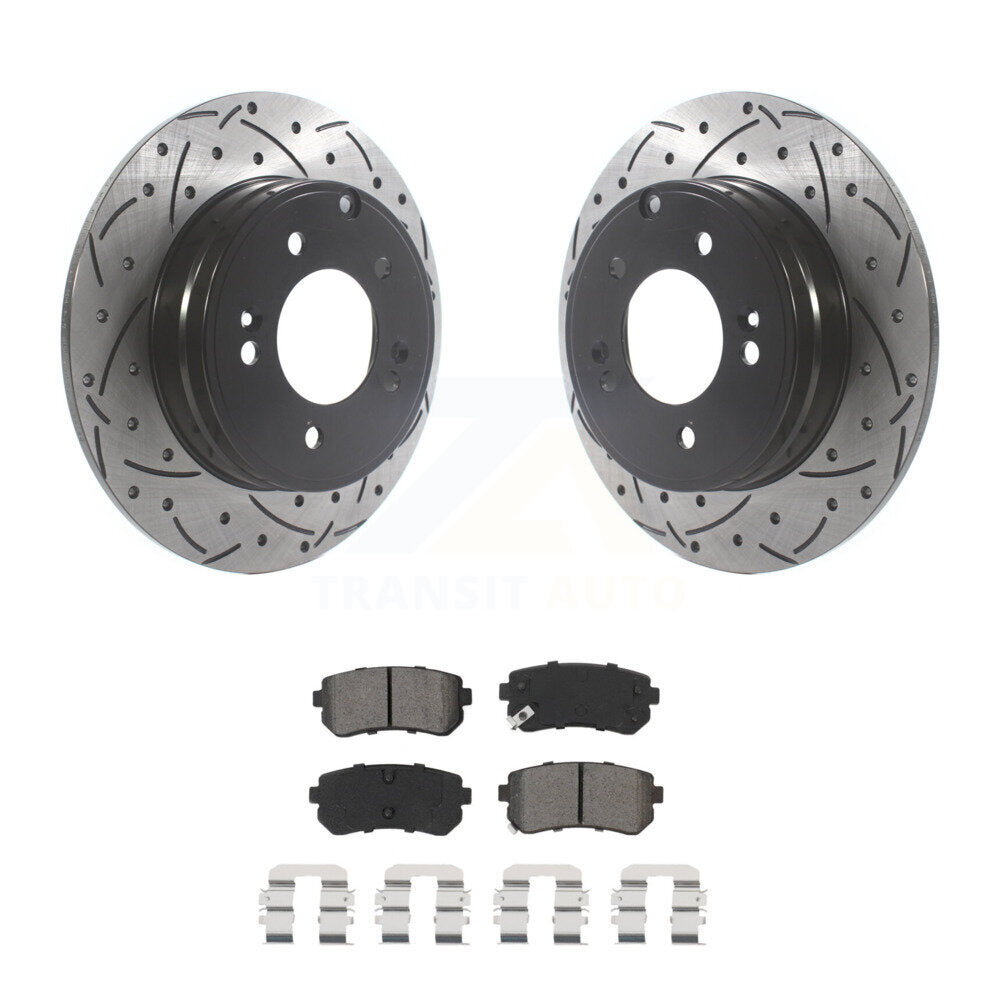 Drill Slot Brake Rotors Semi-Metallic Pad Rear Kit For Hyundai Sonata Kia Optima
