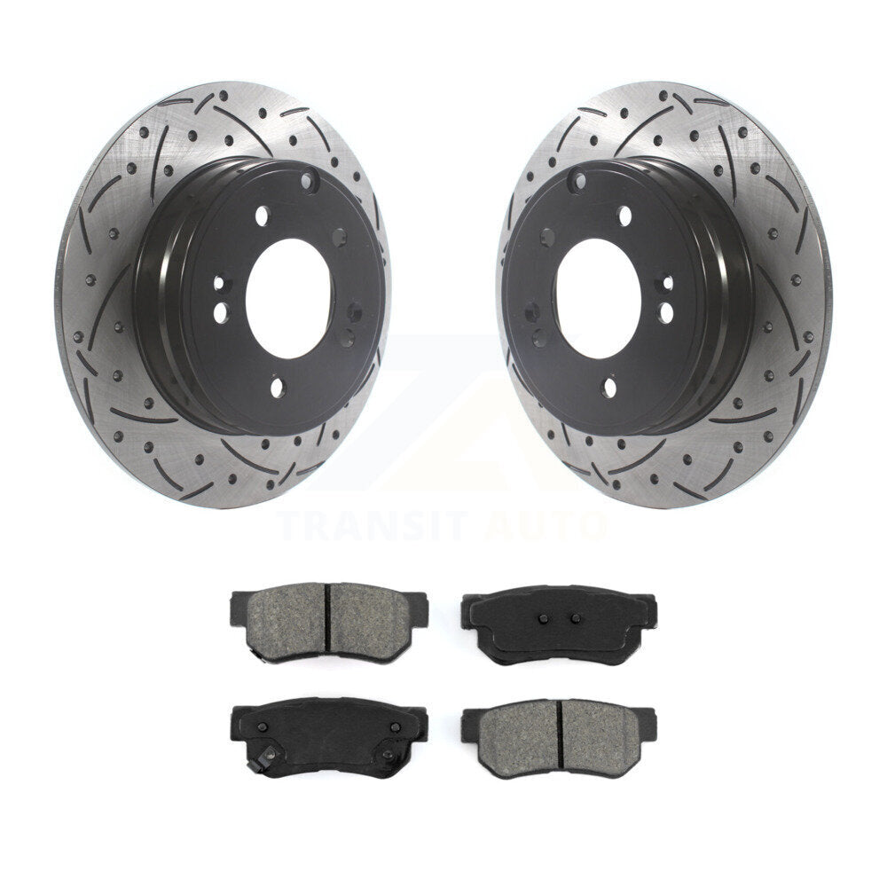 Drilled Slot Disc Brake Rotor Semi-Metallic Pad Rear Kit For Hyundai Sonata 3.3L
