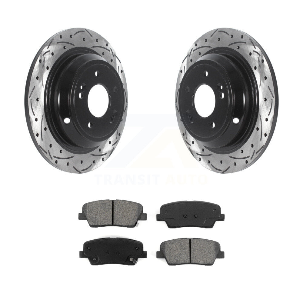 Coat Drill Slot Disc Brake Rotors Semi-Metallic Pad Rear Kit For Hyundai Genesis