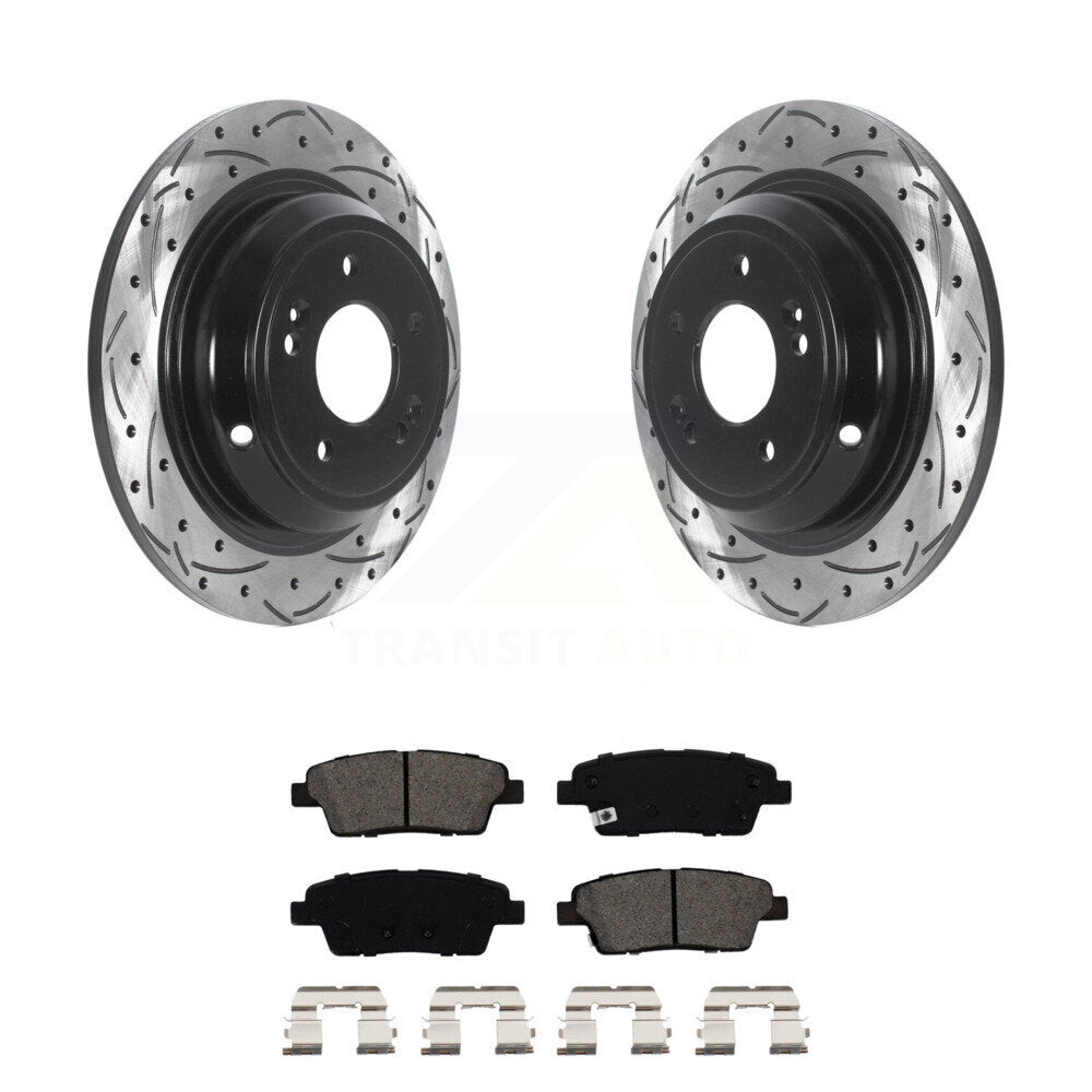 Drilled Slot Brake Rotors Semi-Metallic Pad Rear Kit For Hyundai Genesis G80 Kia