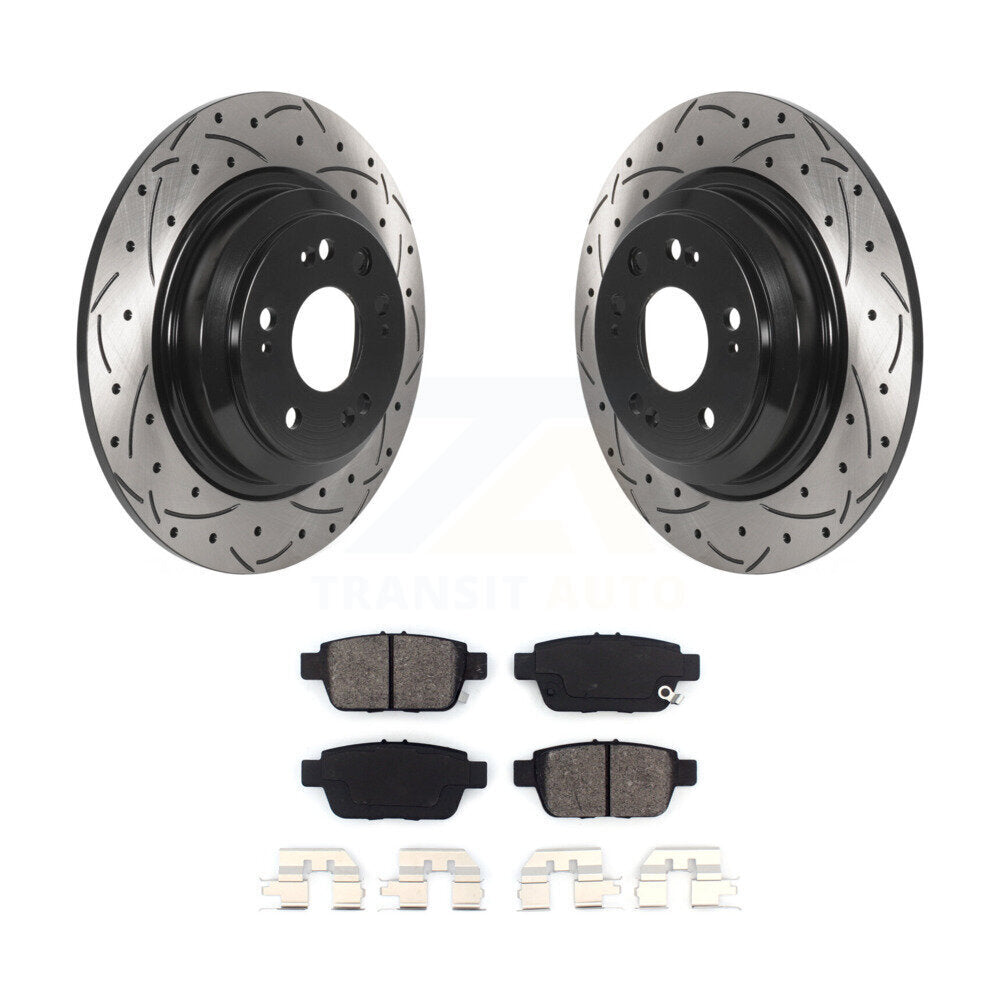 Drilled Slot Disc Brake Rotors Semi-Metallic Pad Rear Kit For 2009-2014 Acura TL