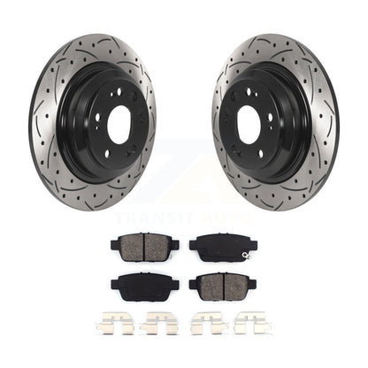 Drilled Slot Disc Brake Rotors Semi-Metallic Pad Rear Kit For 2009-2014 Acura TL