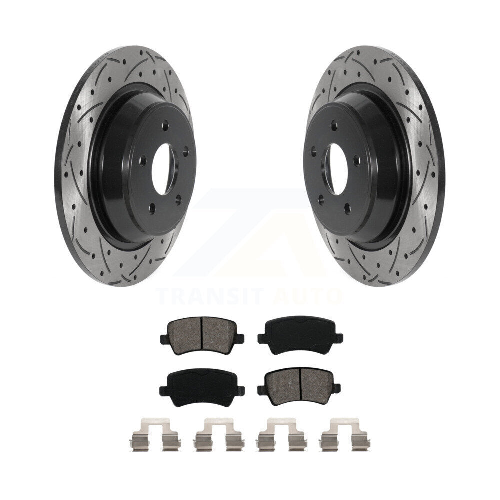 Drilled Slot Brake Rotors Semi-Metallic Pad Rear Kit For Land Rover Range Evoque