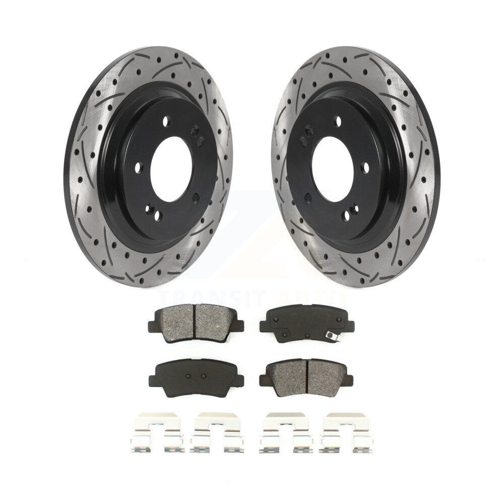 Drill Slot Brake Rotors Semi-Metallic Pad Rear Kit For Kia Optima Hyundai Sonata