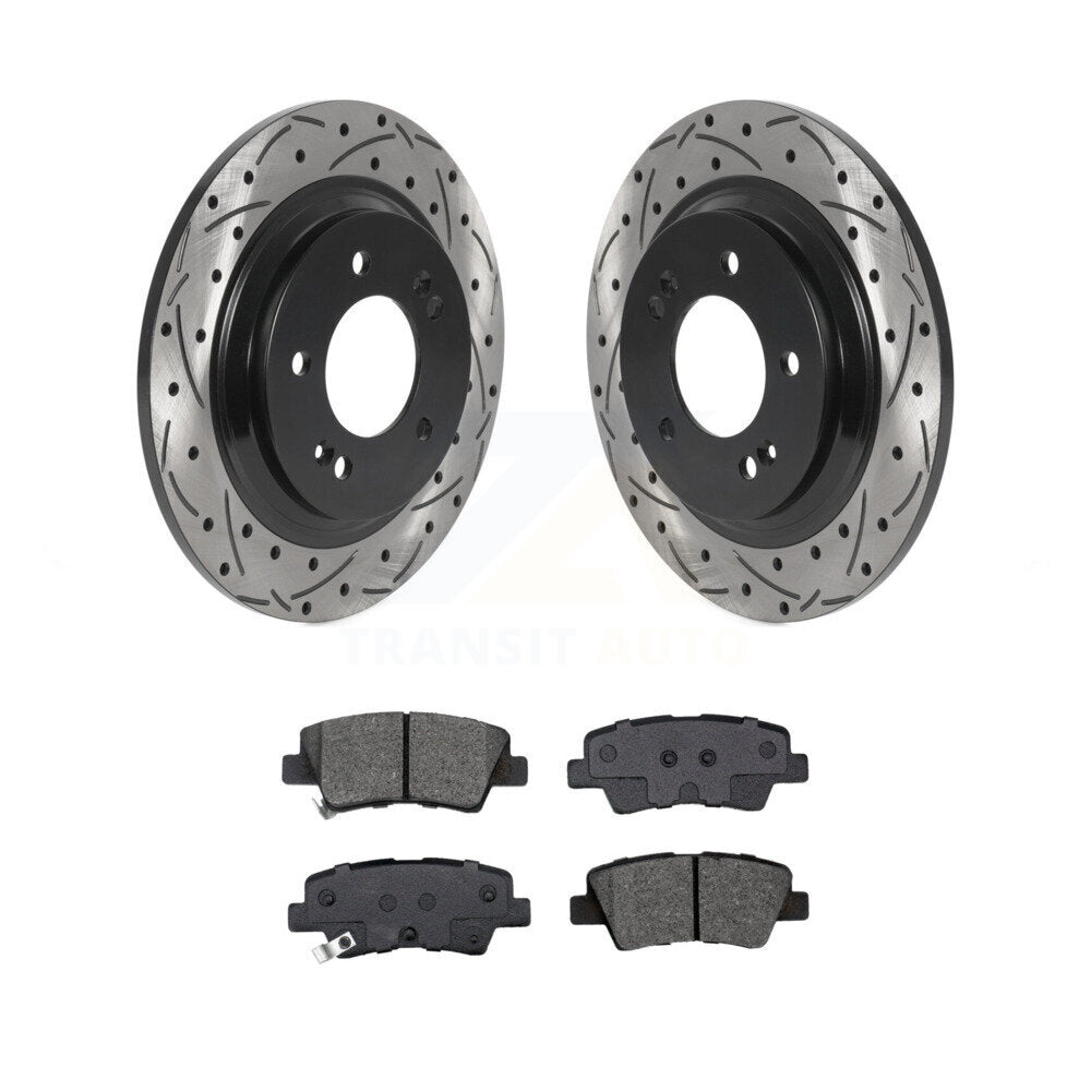 Drill Slot Brake Rotor Semi-Metallic Pad Rear Kit For Hyundai Kia Sonata Elantra