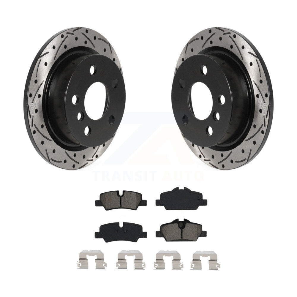 Coated Drilled Slot Disc Brake Rotors Semi-Metallic Pad Rear Kit For Mini Cooper