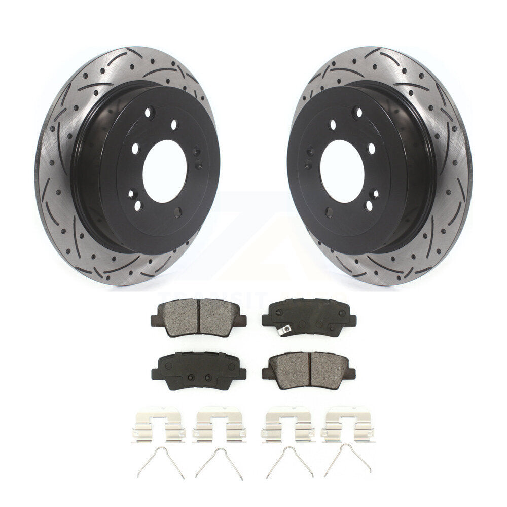 Drilled Slot Disc Brake Rotors Semi-Metallic Pad Rear Kit For Hyundai Tucson Kia