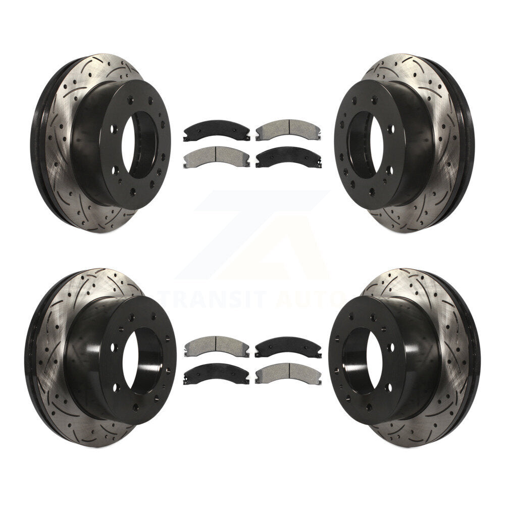 Drill Slot Brake Rotor Semi-Metallic Pad Front Rear Kit For GMC Chevrolet Sierra