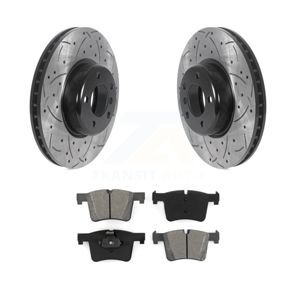 Drilled Slot Disc Brake Rotor Semi-Metallic Pad Front Kit For BMW 335i xDrive GT