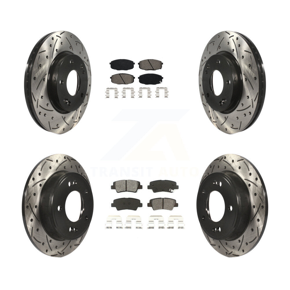 Drilled Slot Brake Rotor Semi-Metallic Pad Front Rear Kit For 2014-2016 Kia Soul