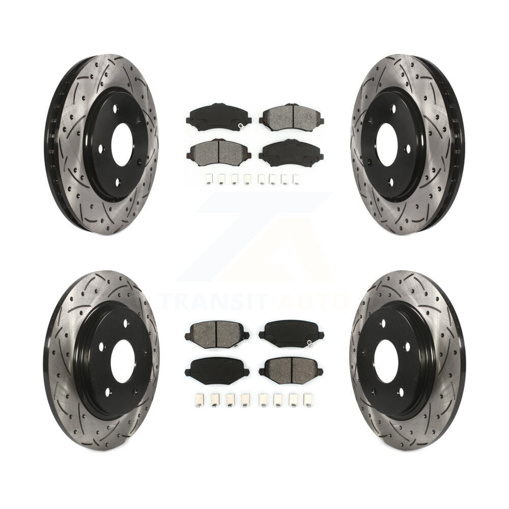 Drill Slot Brake Rotors Semi-Metallic Pad Front Rear Kit For Dodge Grand Caravan