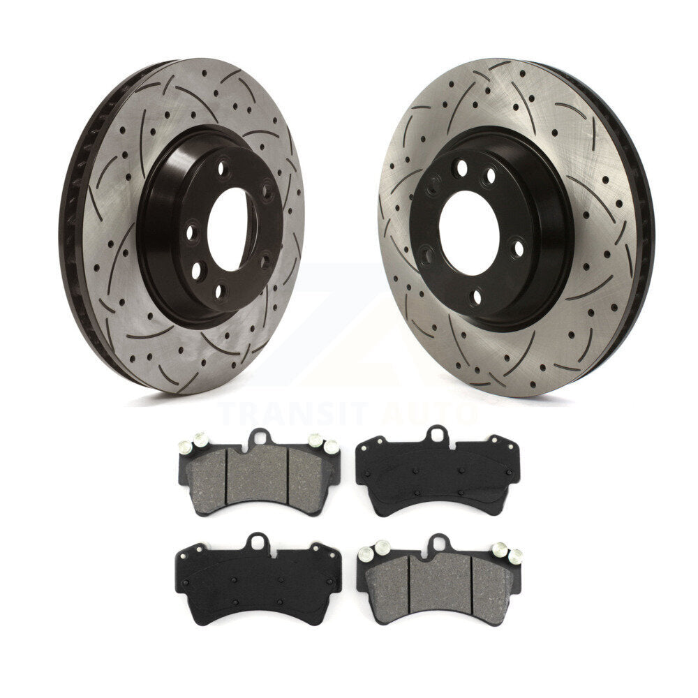 Drilled Slot Brake Rotor Semi-Metallic Pad Front Kit For Audi Q7 Porsche Cayenne