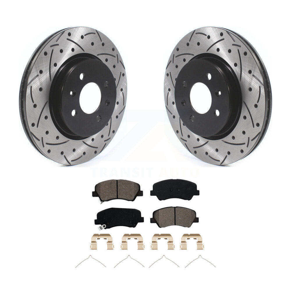 Drilled Slot Brake Rotors Semi-Metallic Pad Front Kit For Kia Rio Hyundai Accent