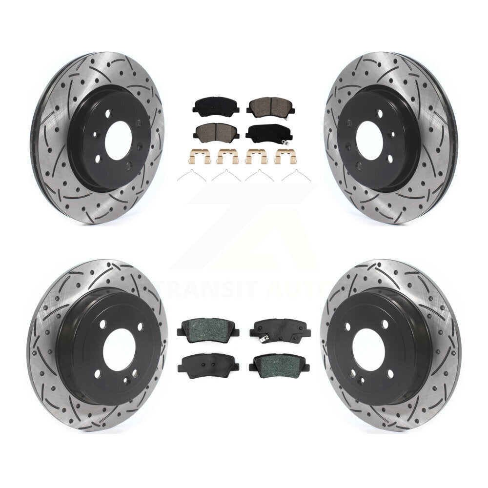 Drill Slot Disc Brake Rotor Semi-Metallic Pad Front Rear Kit For Kia Rio Hyundai