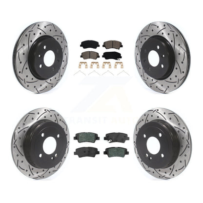 Drill Slot Disc Brake Rotor Semi-Metallic Pad Front Rear Kit For Kia Rio Hyundai