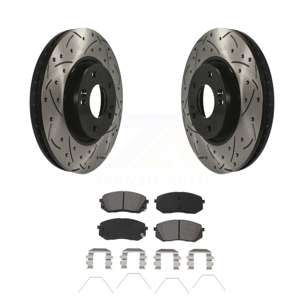 Drilled Slot Brake Rotor & Semi-Metallic Pad Front Kit For 2017-2019 Kia Soul EV
