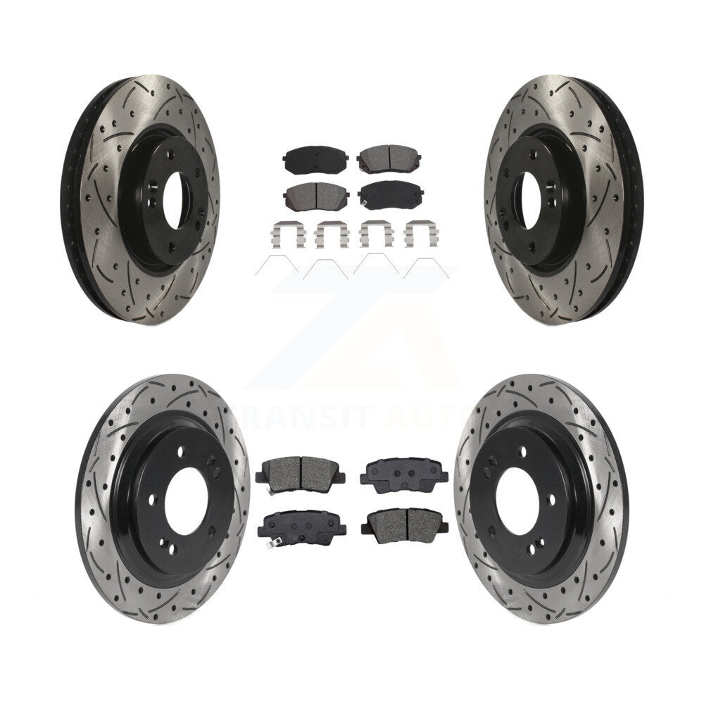 Drilled Slot Brake Rotors Semi-Metallic Pad Front Rear Kit For 17-19 Kia Soul EV