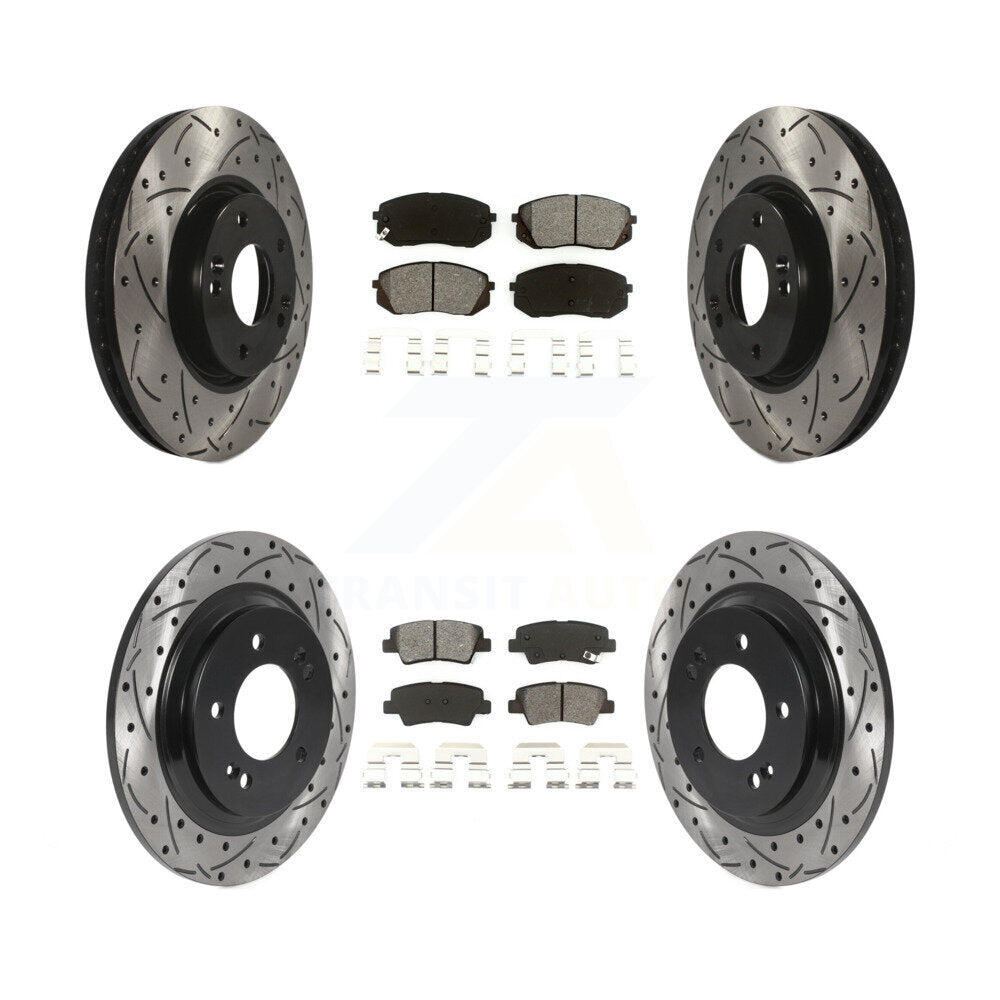 Drilled Slot Disc Brake Rotor & Semi-Metallic Pad Front Rear Kit For Kia Soul EV