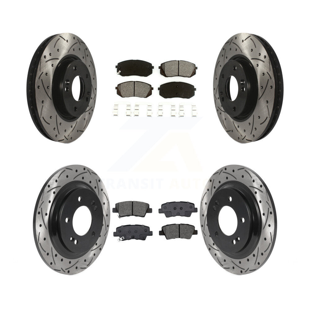 Drilled Slot Disc Brake Rotor & Semi-Metallic Pad Front Rear Kit For Kia Soul EV