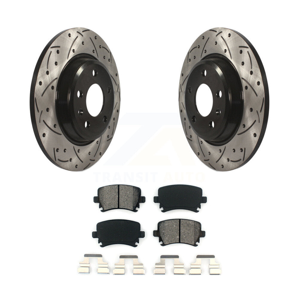 Coat Drill Slot Disc Brake Rotors Semi-Metallic Pad Rear Kit For Audi A4 Quattro