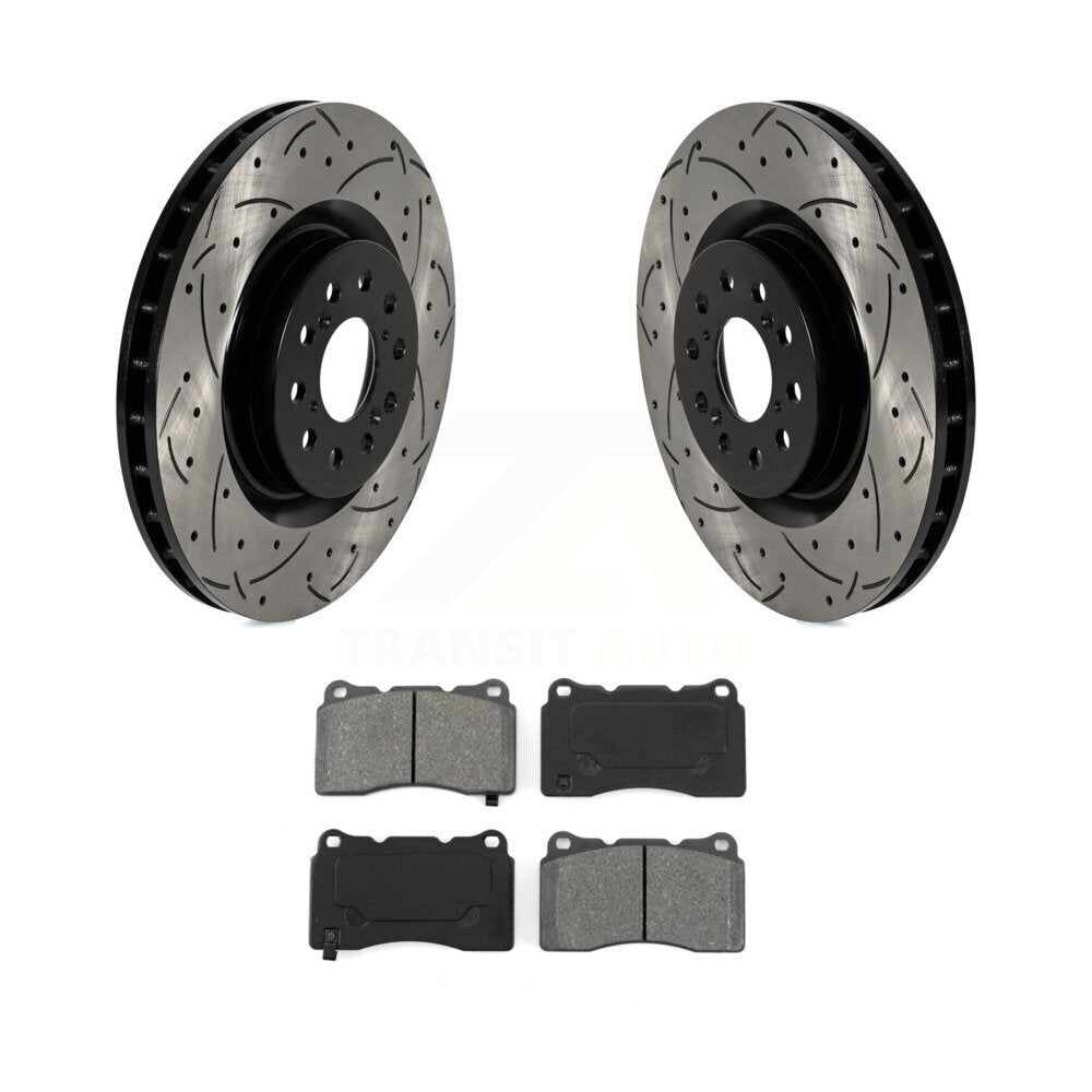 Drill Slot Brake Rotors Semi-Metallic Pad Front Kit For 17-20 Honda Civic Type R