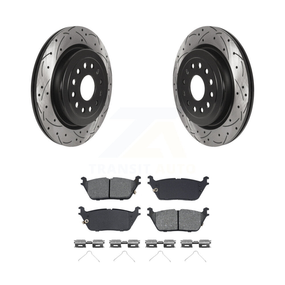 Coated Drilled Slotted Disc Brake Rotors Semi-Metallic Pad Rear Kit For Ram 1500