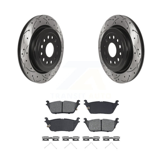 Coated Drilled Slotted Disc Brake Rotors Semi-Metallic Pad Rear Kit For Ram 1500