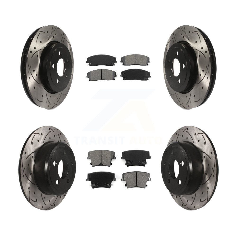 Drilled Slot Disc Brake Rotor Semi-Metallic Pad Front Rear Kit For Dodge Charger