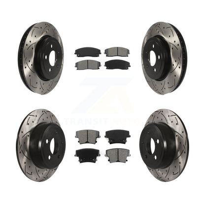 Drilled Slot Disc Brake Rotor Semi-Metallic Pad Front Rear Kit For Dodge Charger