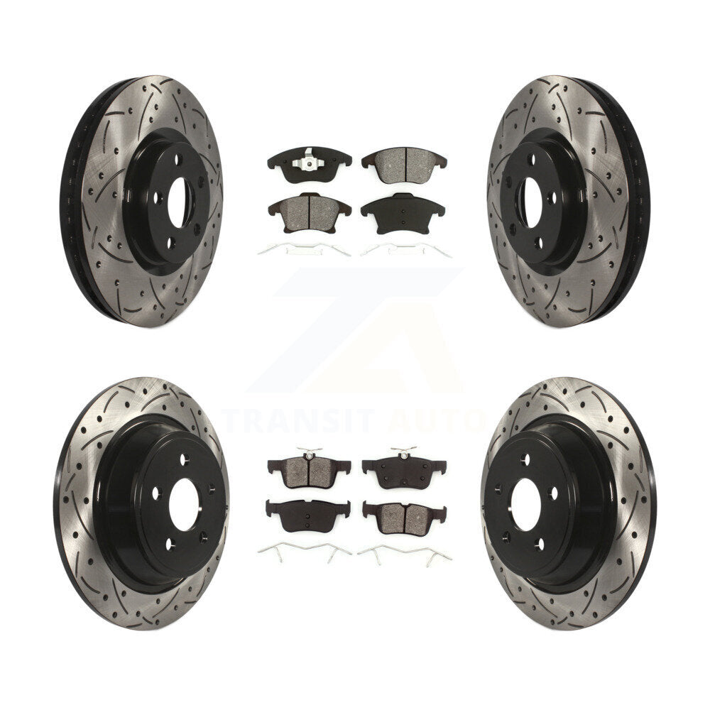 Coated Drilled Slotted Disc Brake Rotor And Semi-Metallic Pad Front Rear Kit For