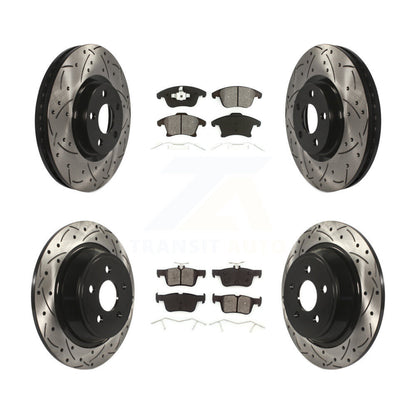 Coated Drilled Slotted Disc Brake Rotor And Semi-Metallic Pad Front Rear Kit For