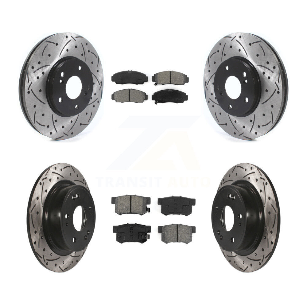 Drilled Slot Disc Brake Rotors Semi-Metallic Pad Front Rear Kit For Honda Accord
