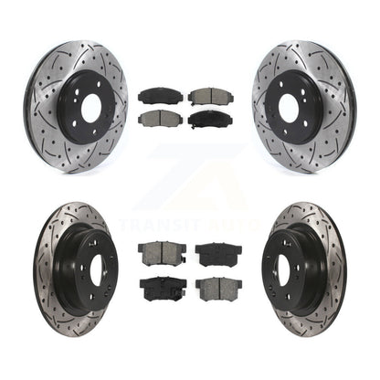 Drilled Slot Disc Brake Rotors Semi-Metallic Pad Front Rear Kit For Honda Accord