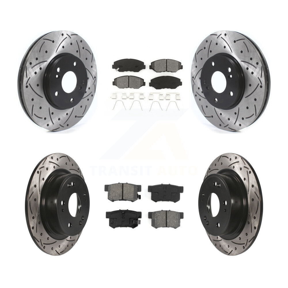 Drilled Slot Disc Brake Rotors Semi-Metallic Pad Front Rear Kit For Honda Accord