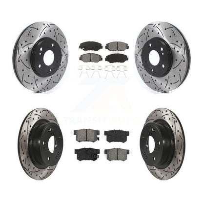 Drilled Slot Disc Brake Rotors Semi-Metallic Pad Front Rear Kit For Honda Accord