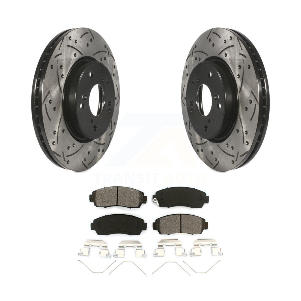 Coated Drilled Slot Disc Brake Rotors Semi-Metallic Pad Front Kit For Honda CR-V
